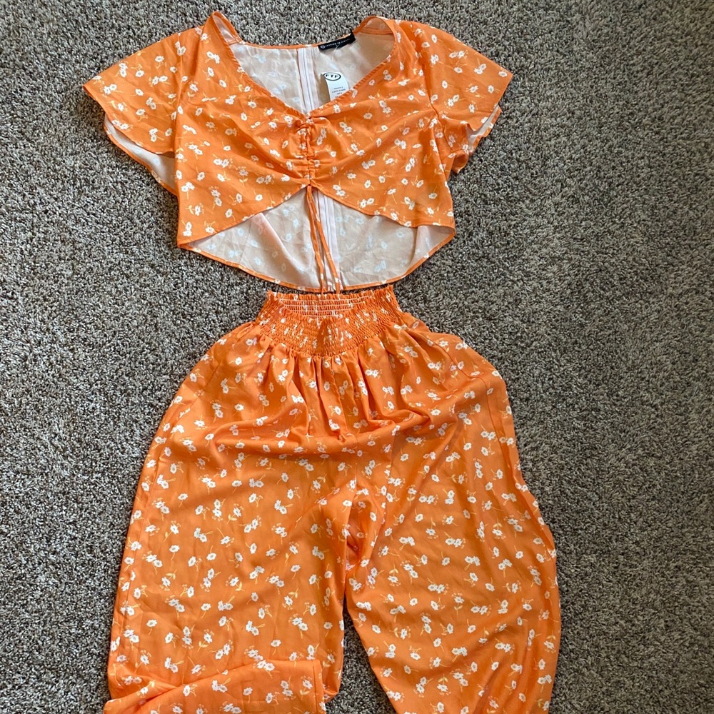 2 piece floral orange